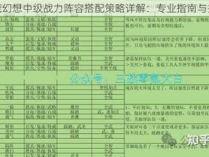 天魔幻想中级战力阵容搭配策略详解：专业指南与推荐