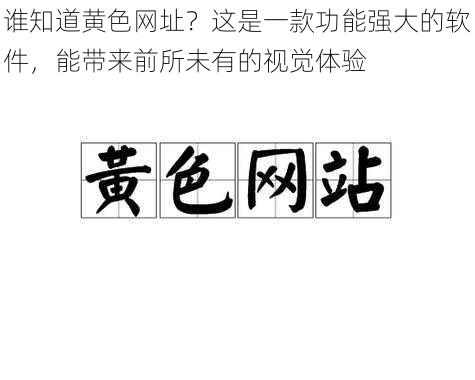 谁知道黄色网址？这是一款功能强大的软件，能带来前所未有的视觉体验