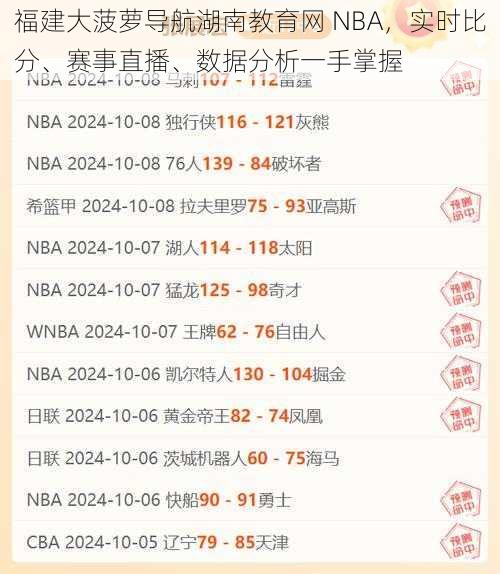 福建大菠萝导航湖南教育网 NBA，实时比分、赛事直播、数据分析一手掌握