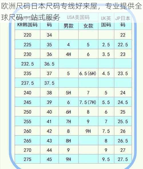 欧洲尺码日本尺码专线好来屋，专业提供全球尺码一站式服务