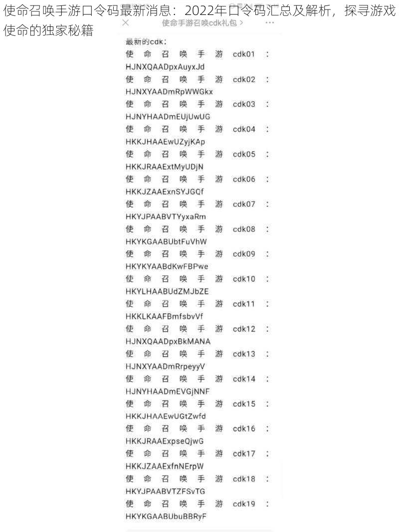 使命召唤手游口令码最新消息：2022年口令码汇总及解析，探寻游戏使命的独家秘籍