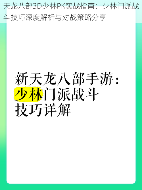 天龙八部3D少林PK实战指南：少林门派战斗技巧深度解析与对战策略分享